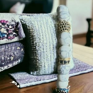 Genuine White Howlite Handcrafted Bracelet with Gold Accent Beads